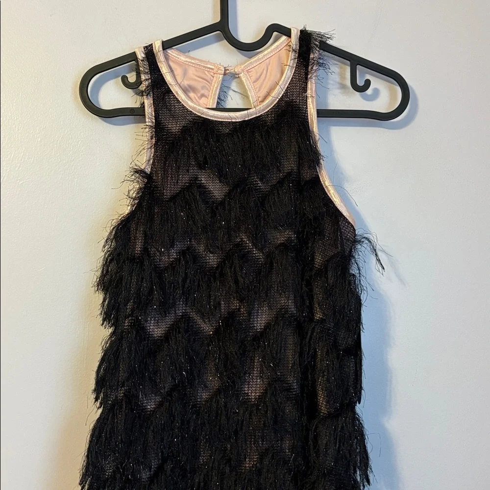 Ava & Yelly Black Sleeveless Eyelash-Pattern Fringe Trim Swing Dress size 16